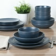 thumbnail image 4 of Gibson Home Queenslane 16 Piece Double Bowl Plates and Bowls Dinnerware Sets - Matte Blue, 4 of 6