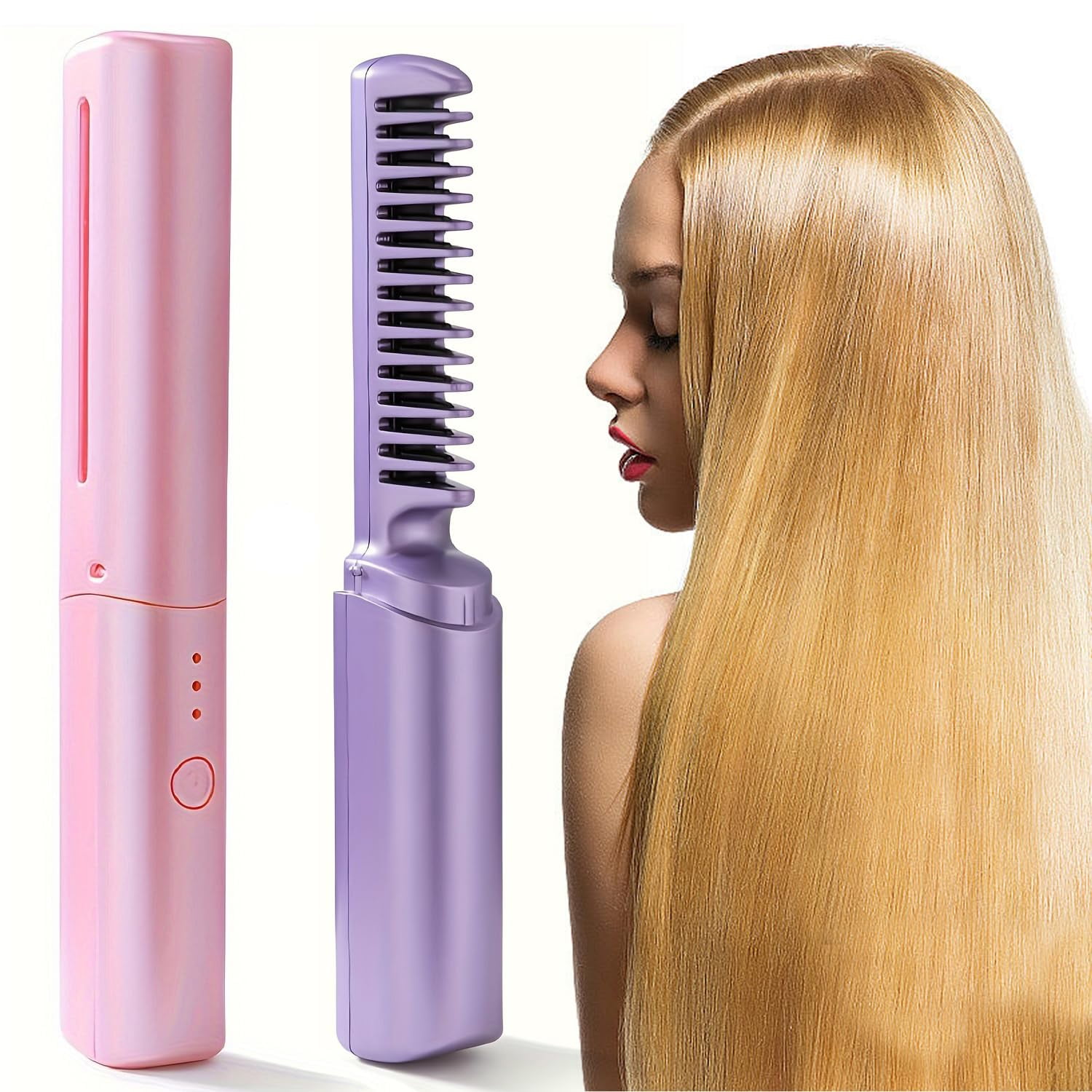 Hair Straightener Cordless Straightener Portable Flat Iron for Hair USB C Rechargeable Ceramic Mini Flat Iron with 1500mA Battery Pink Purple