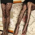thumbnail image 3 of Women Fishnet Jacquard Pantyhose , Mesh Stockings Lace Floral Hollow Out Babydoll Pantyhose, 3 of 7