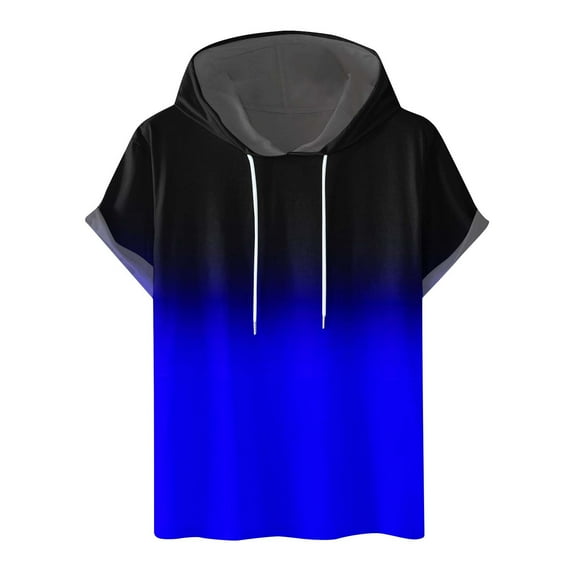 Joau Mens Short Sleeve Hoodies Gradient Color Casual Lightweight Hooded Sweatshirts Drawstring Gym Athletic T Shirts Pullover