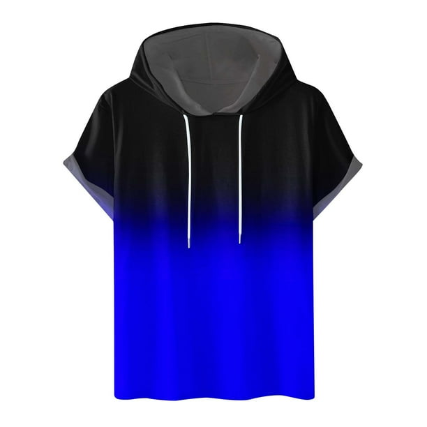Mens Casual Shorts Digital Gradación Impresión Pullover Fitness Deportes Camiseta con Capucha, Blusa de Cuello Redondo de Poliéster para Al Aire Libre, Diario Y Todo