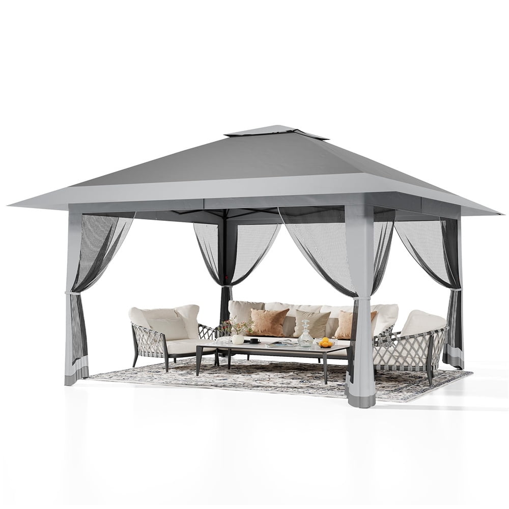 13x13Pop-Up-Gazebo Outdoor Canopy Tent with Mosquito Netting, [Adjustable Height & Spacious] Pop Up Tent with Double Roof, UV-Resistant Outdoor Gazebo for Backyard, Patio, Lawn, Garden, Deck