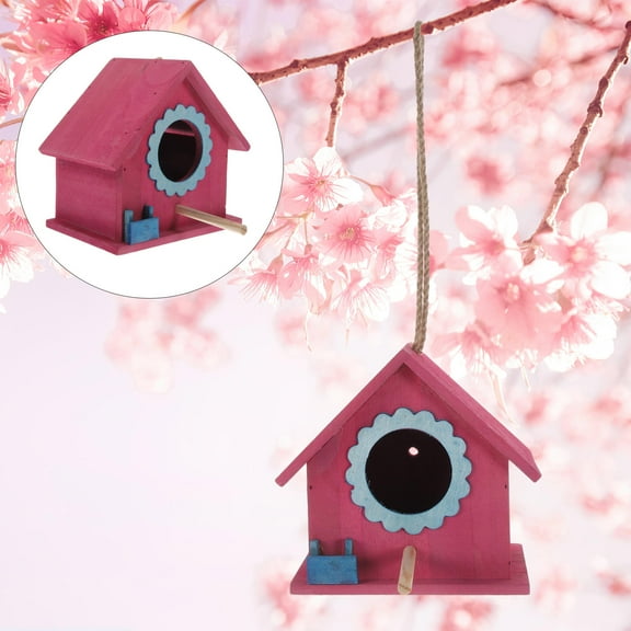 LOLIPPYY Birdhouses for Outdoors Hanging Red Wood 1Pcs Natural Style