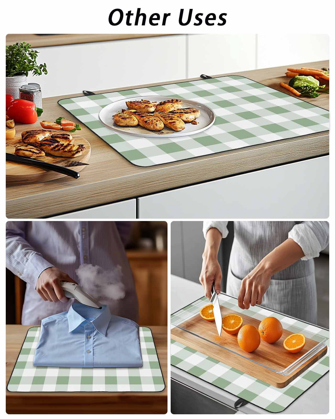 Stove Top Covers for Electric Stove, Sage Green Checkered Glass Stovetop Cover Protector, Green White Buffalo Plaid Induction Cooktop Protector Oven Mat for Kitchen Countertop 28.5"x20.5"