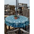 thumbnail image 2 of Outdoor Table Cloth with Umbrella Hole and Zipper, Teal Boho Floral Waterproof Round Tablecloth 60 Inch, Farmhouse Ethnic Tribal Abstract Art Washable Table Cover for Outside Party Patio Picnic, 2 of 8