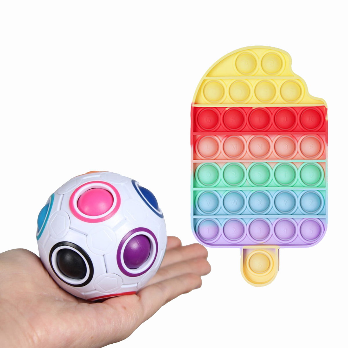2PC Portable Pop it Decompression Fidget Toys Silicone Stress Pressure Relief Hand Toys Simple Squeeze Sensory Toys Autism Special Needs for Kids Adults 