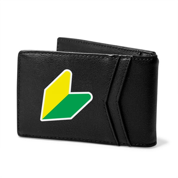 JDM the Wakaba Leaf Black PU Leather Slim RFID Resistant Bi-fold Men Wallet