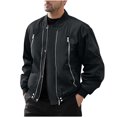 thumbnail image 2 of PiGOGI Men's Solid Color Long Sleeve Stand Up Collar Zipper Cardigan Workwear Jacket Black XL, 2 of 9