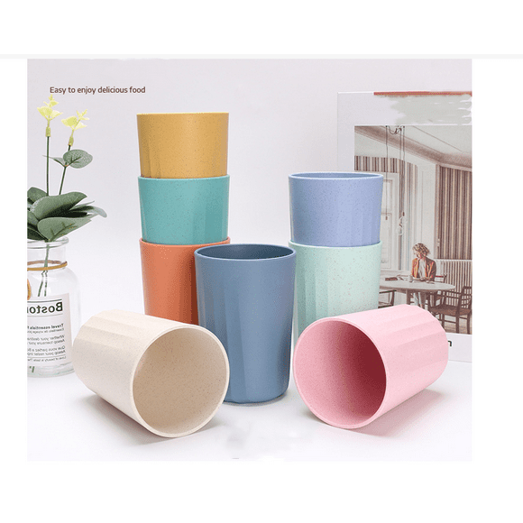 5 Pcs Gobelets Colorés en Blé Incassables Réutilisables Empilables Biodégradables Sains pour Eau Café Lait Thé pour Maison Cuisine Fêtes Camping (11 oz, Couleur Aléatoire)