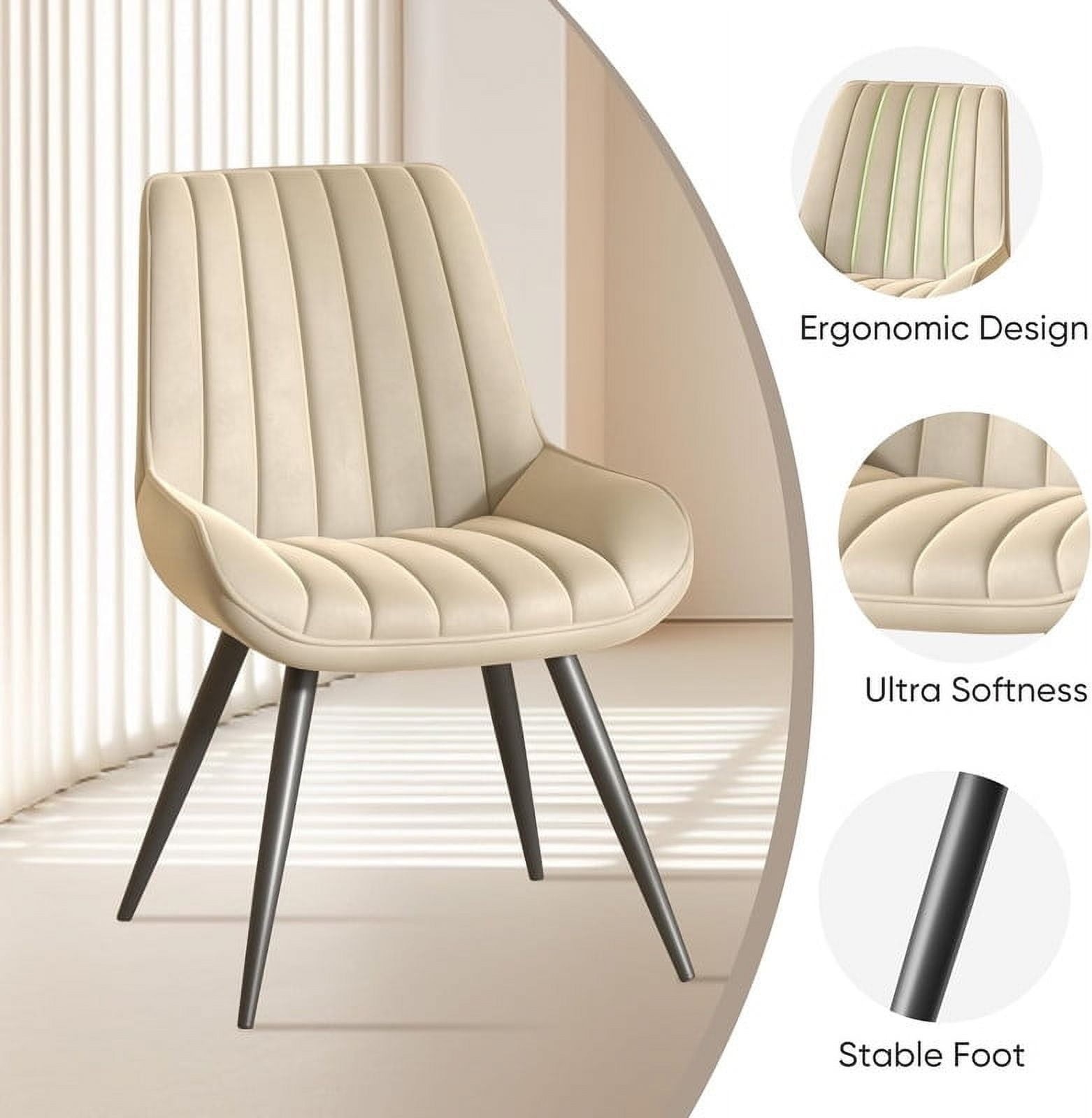 Hawsaiy Modern Upholstered Dining Chairs Set of 4, Comfy Kitchen Side Chairs with Thick Cushions & Metal Legs, Beige