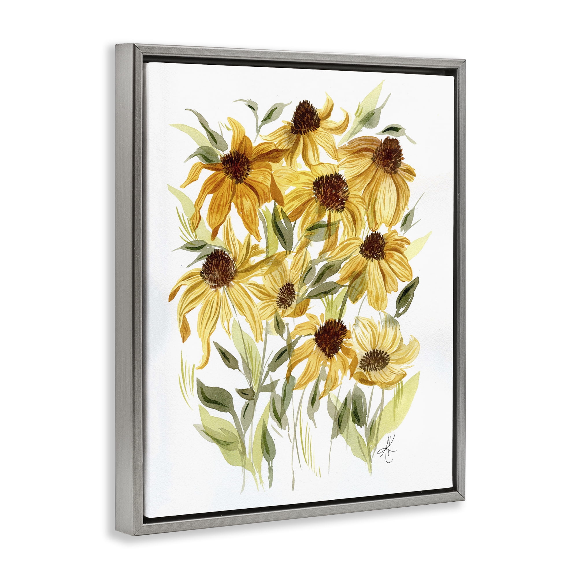 Stupell Industries Yellow Rudbeckia Florals Botanical & Floral Painting Gray Floater Framed Art Print Wall Art, 17 x 21