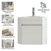 Wonline 16 Corner Bathroom Vanity Floating Style Wall Mount Bathroom Vanity with Sink and Faucet for Small Bathroom Combo, White