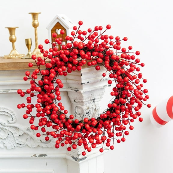 karymi Christmas Red Berry Wreath 17.7-inch Plastic Door Hanging Decoration Waterproof Home Decor Christmas Ornaments up to 70% off up to 70% off Wholesale