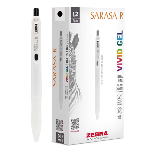 Bolígrafos de gel Zebra SARASA R tinta negra 0,4 mm, paquete de 12