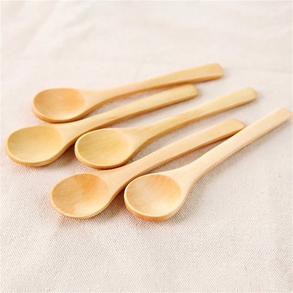 THLKIF Small Bamboo Spoons, Wooden Teaspoons for Sugar, Spices, Coffee, Jam, Honey & Desserts, Natural 14cm Kitchen Utensils (wood-colored, 6PCS)