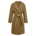 thumbnail image 4 of Women's Notch Lapel Wool Blend Overcoat, Long Length Trench Style Coat, Classic Winter Warm Overcoat, Elegant Casual Outerwear, Versatile Mid-Calf Length Coat Khaki L, 4 of 5