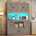 thumbnail image 3 of Farmhouse Pantry Cabinet, Tall Kitchen Pantry Storage Cabinet with Power Outlets & Microwave Stand, 47.3" Wide Large Kitchen Cabinet with Drawer, Storage Cart & 3 Door Shelves for Dining Room, Grey, 3 of 9