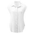 thumbnail image 3 of Fancifize Girls Button Down Shirts Cotton Linen Cap Sleeve Collared Blouses Solid Loose Casual Cotton Tops 3-14Y, 3 of 6