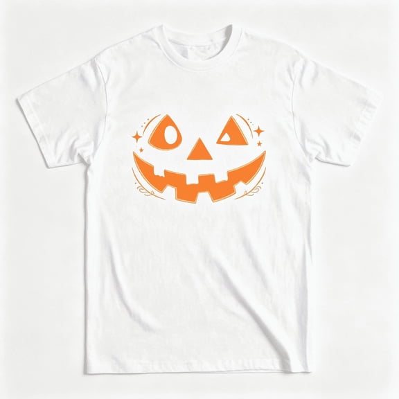 Unisex Halloween Graphic T-Shirt Cute Jack O Lantern Pumpkin Smile Face With Stars Casual Crew Neck Tee