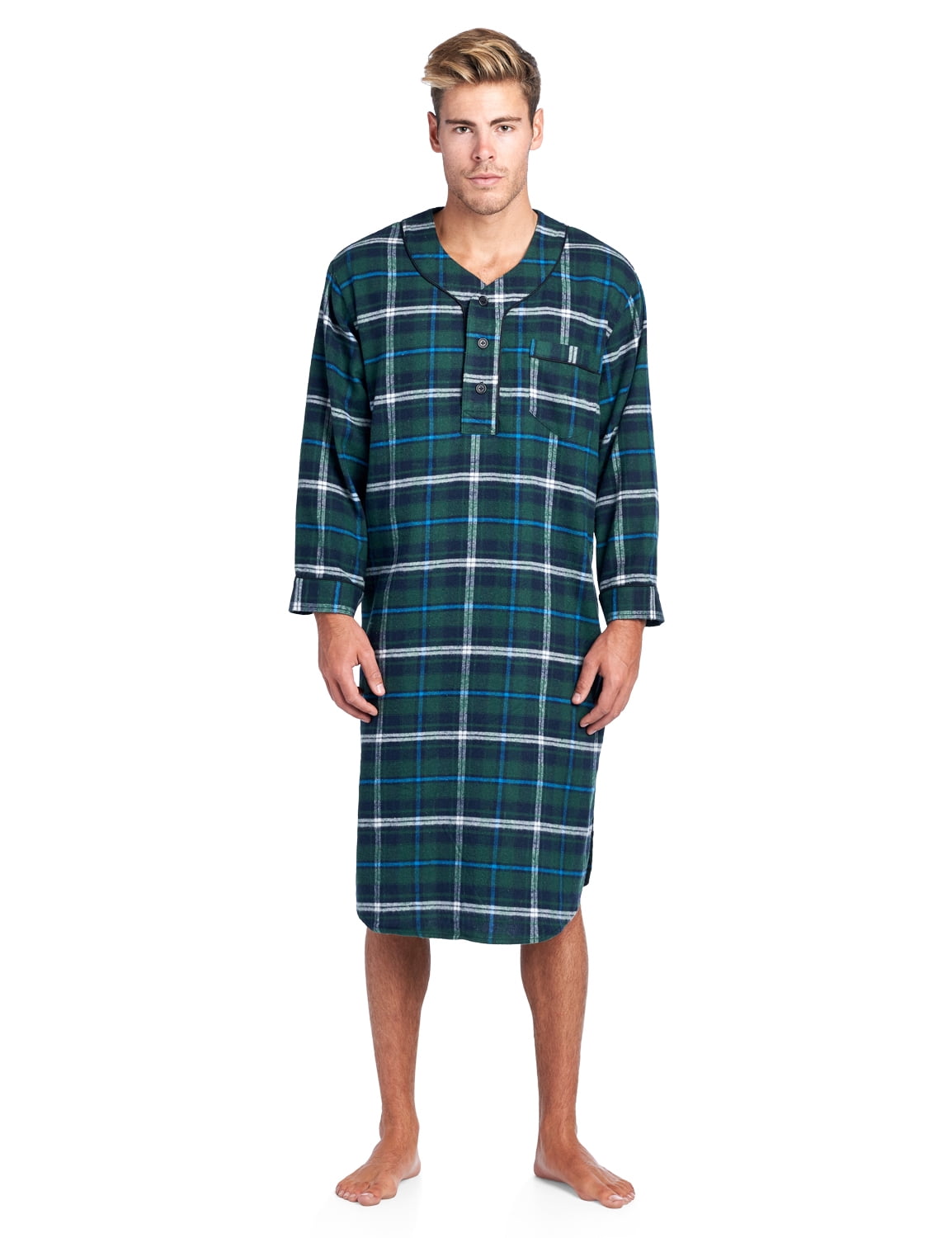 ashford & brooks mens flannel plaid long sleep shirt henley nightshirt