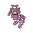 thumbnail image 2 of Baby Girls Halloween Outfits Adorable Letter Pumpkin Embroidery Long Sleeve Romper and Elastic Waist Pants Headband Set, 2 of 9