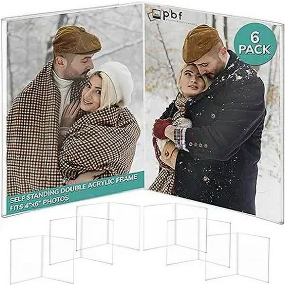 4x6 Clear Acrylic Self Standing Double Picture Frame 4x6 or 6x4 Acrylic Photo Frame (6 Pack)