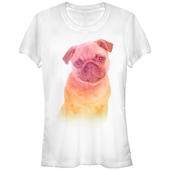 Junior's Lost Gods Rainbow Pug  Graphic Tee White Small