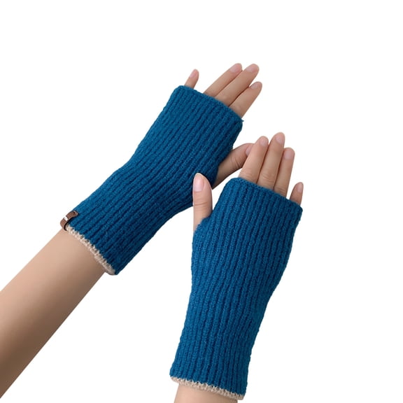 OJJCXA Womens Mens Gloves for Women Men Autumn Winter Cute Two Color Half Knitted Wool Warm Gloves