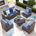 thumbnail image 5 of ELPOSUN Outdoor Sectional Furniture Set 6-Piece Brown Rattan Wicker Conversation Sofa Set with Glass Top Table ,Blue Cushions, 5 of 9