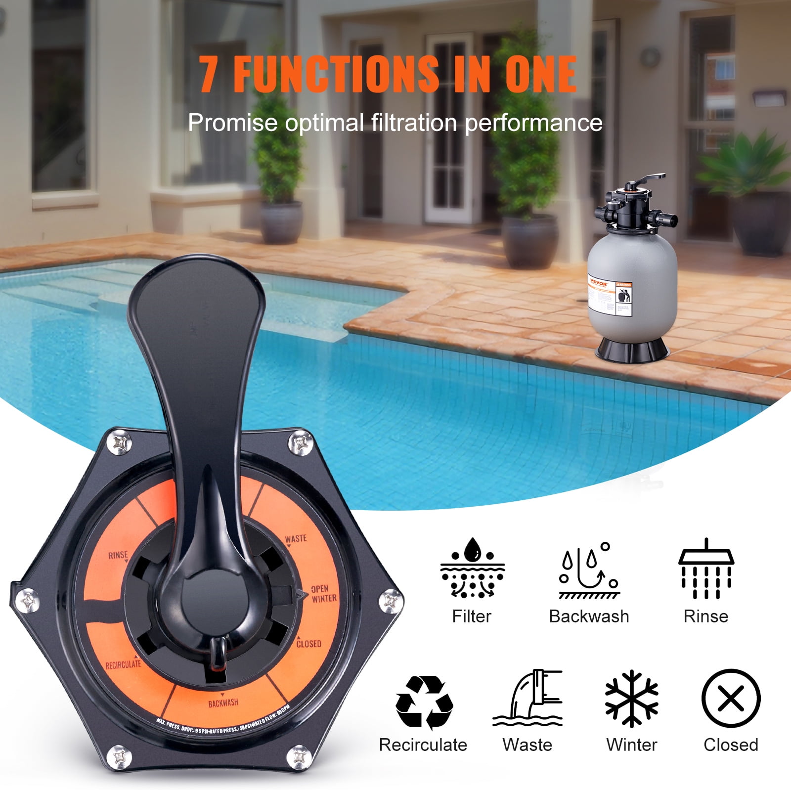 VEVOR 16" Sand Filter Above Inground Swimming Pool Sand Filter with 7-Way Valve