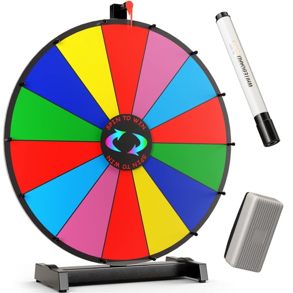 Rueda de premio giratoria de alta resistencia de 18 pulgadas - Ruleta de mesa de color con 14 ranuras Gira la rueda con marcador de borrado en seco y borrador Gana el juego de la fortuna para carnaval