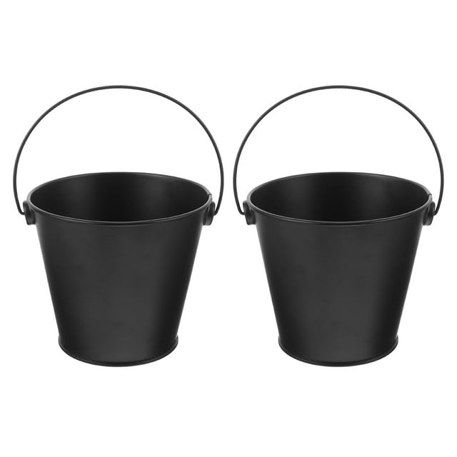 2pcs Ash Bucket Grill Drip Grease Bucket made of black tinplate, ideal for collecting grease, ash, or cleaning debris. Each bucket measures 11.50x11.50x10.00cm and features a durable design with a convenient handle, suitable for grilling, fireplace use, or cleaning tasks.