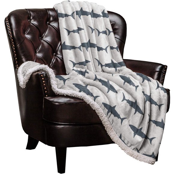 Roses Garden Couverture en Sherpa Polaire, Silhouette de Requins Marins pour Canapé, 50"x60 Pouces Couverture Réversible Douce et Chaude en Microfibre Peluche