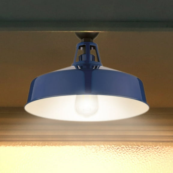 Luxury Industrial Ceiling Light, Medium Size: 9.5''H x 13.25''W, with Farmhouse Style Elements, Navy Finish, UHP1498 from the Gary Collection by Urban Ambiance