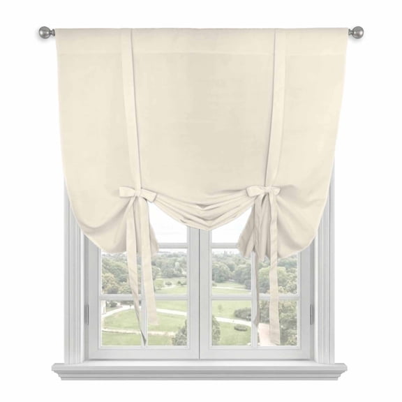 Cream Tie Up Curtains Window Shades, Solid Color Rod Pocket Tie Up Window Shade Adjustable Balloon Curtain Shade for Blinds Kitchen Bathroom, 1 Panel, 52"x45"