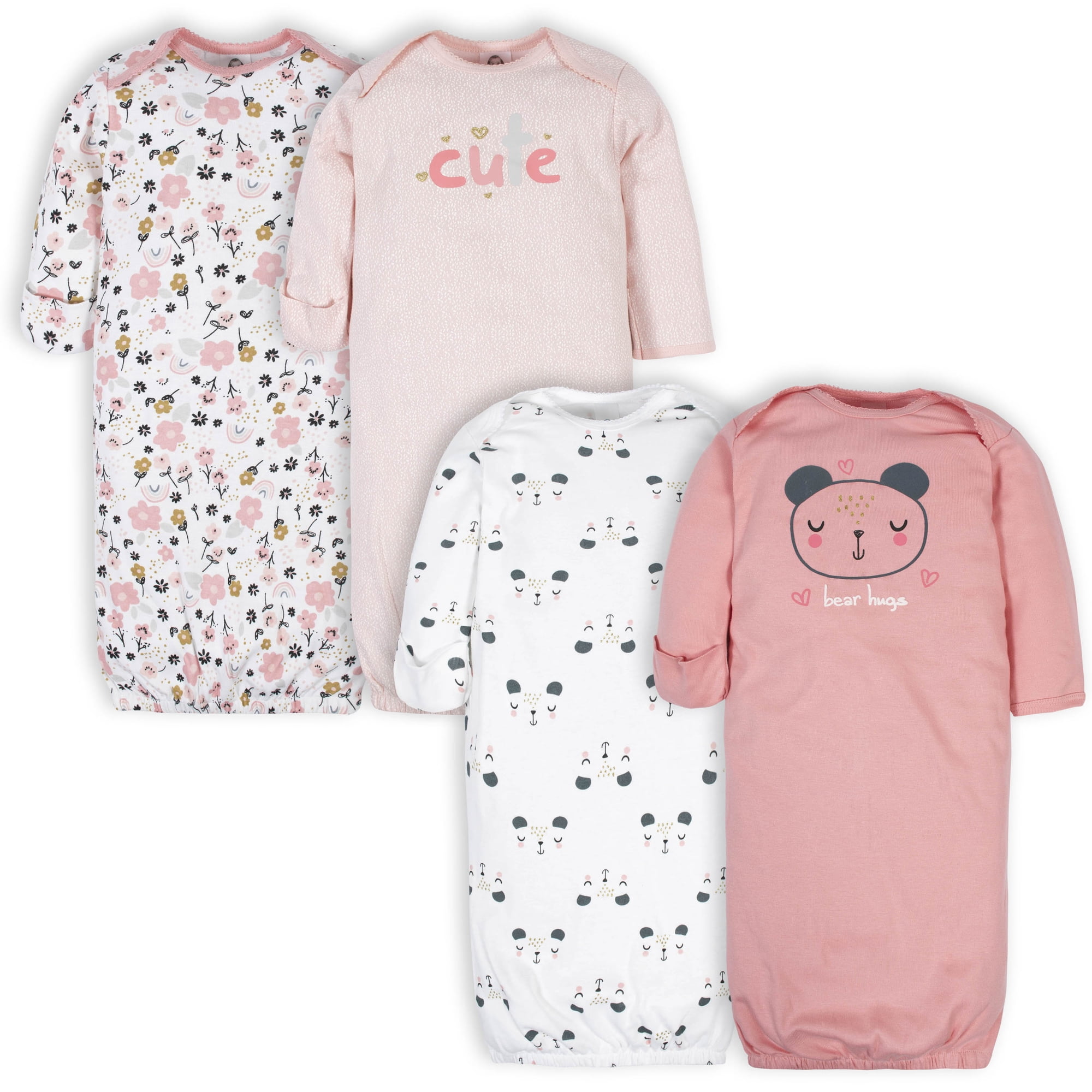 Gerber Baby Girl Sleeper Gown, 4 Pack, Sizes Preemie - 0-6 Months