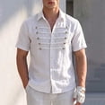 thumbnail image 5 of YLSDY Men's Military Style Linen-Blend Shirt, Double Breasted Gold Buttons, Short Sleeve Button-Down Casual Top White S, 5 of 5