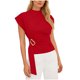 thumbnail image 4 of Camisas de Manga Corta para las Mujeres Casual V-Cuello Plegado Vendaje Suéter Blusa, Ligero Top de Verano, 4 of 6