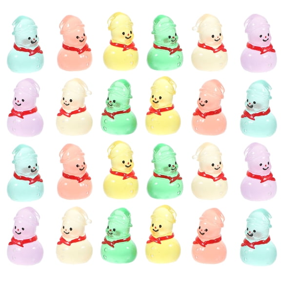LABSERRON Tiny Snowman Figurines Multi-Color Resin Glow in Dark Decor for Garden Home 24Pcs