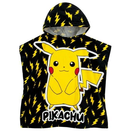 Pokemon Boys Pikachu Hooded Towel Poncho Black