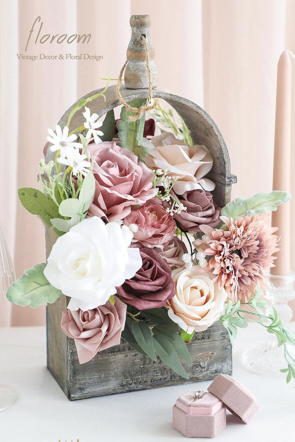 Dusty Rose Cream Artificial Flowers Fake Roses Peonies and Greenery Combo Box Set for DIY Wedding Bouquets Bridal Shower Centerpieces Floral Arrangements Party Tables Home Decorations