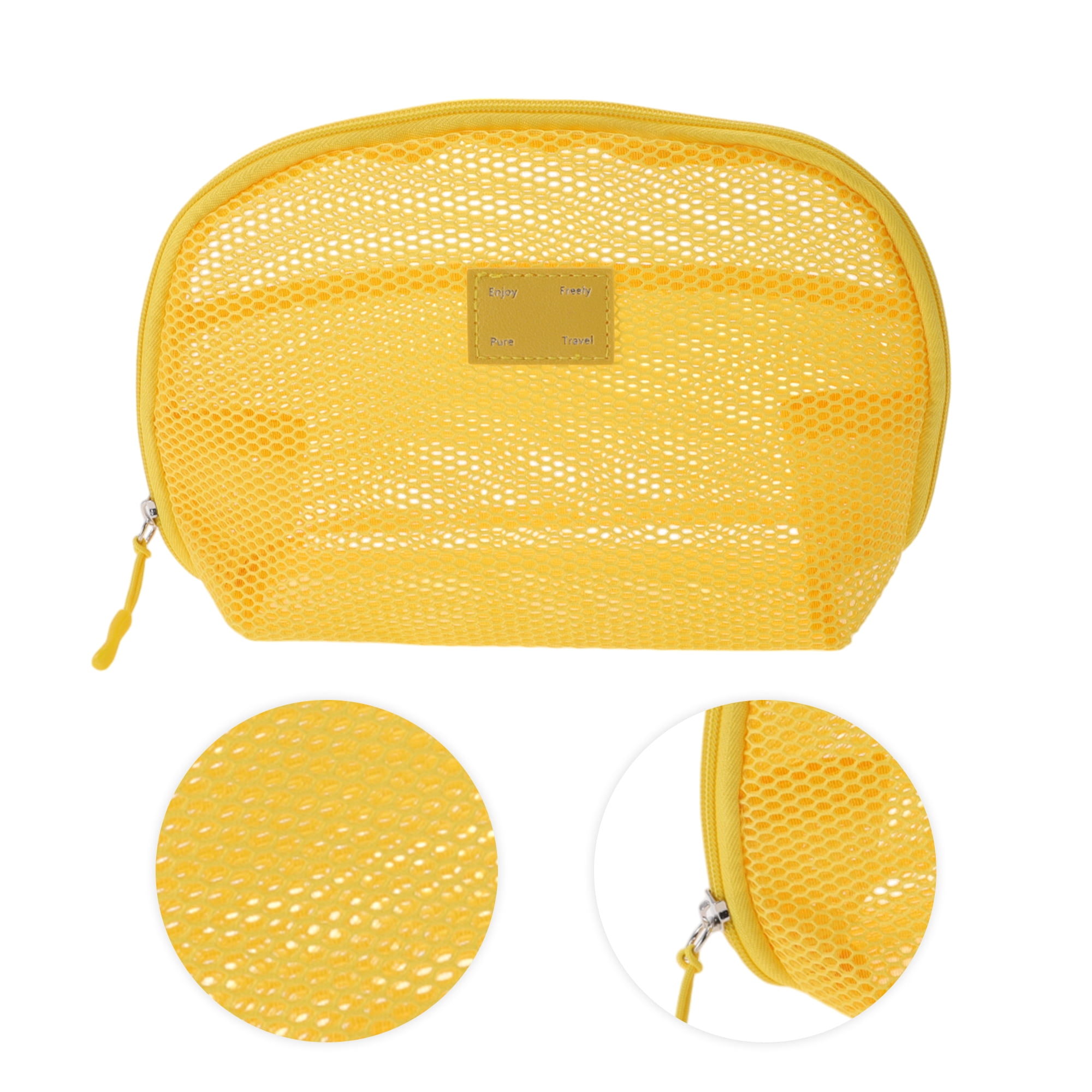 Unique Bargains 1 Pc Mesh Hand-held Sundries Makeup Bag Yellow 9.84in