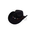 thumbnail image 2 of Vintage Wide Brim Felt Cowboy Hat with Decorative Hat Band, Classic Western Style Fedora Cowgirl Hat, Lightweight Outdoor Travel Party Costume Hat for Men Women Black, 2 of 7