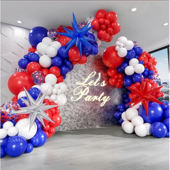 Patriotic Balloon Kit for July 4th Party – 120 Red White Blue Stars