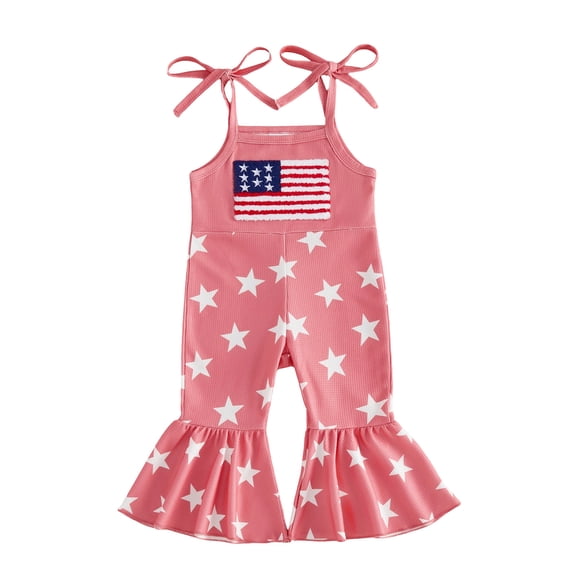 Wxirdiow Girls July 4th Outfit Baby Boy Girl 4th of July Outfit Sleeveless Corduroy Overalls American Flag Romper Bodysuit Infant Patriotic Clothes Red Size,6-12 Months