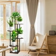 thumbnail image 6 of 6 Tier Wood Tall Plant Stand Metal Rack Indoor, Multiple Flower Pot Holder Shelves Corner Rack, Planter Shelf Display Rack Storage Organizer for Patio Living Room Balcony Garden(Black Oak), 6 of 15