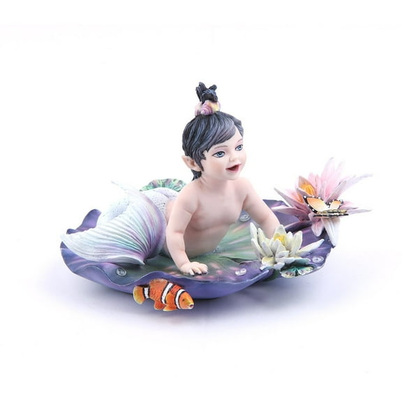 Sheila Wolk Mermaid Collection Land of Mer Baby Mermaid On Lily Pad Figurine Collectible 5 Inch