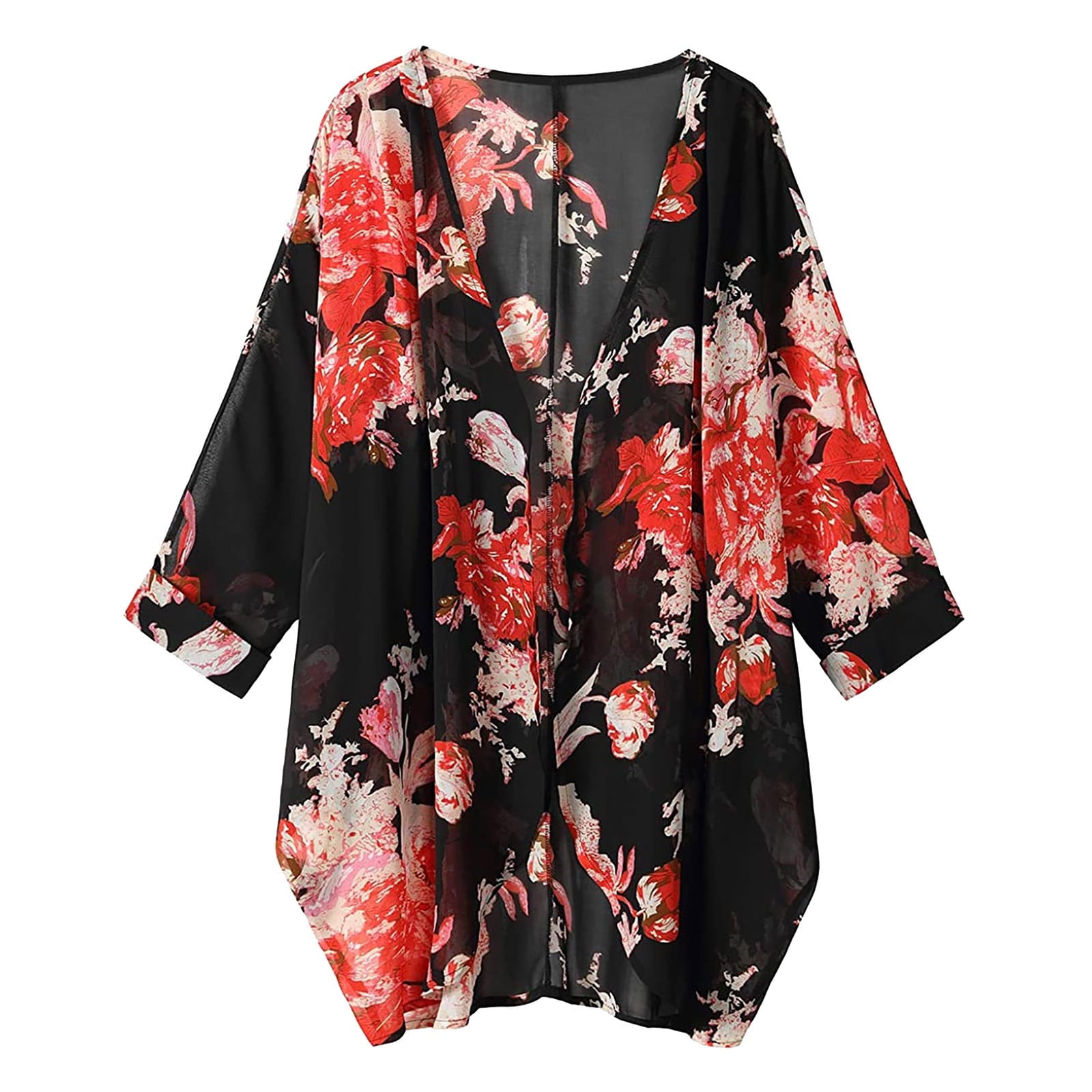 Ladies Chiffon Printed Sun Protection Cardigan Kimono Shawl Beach