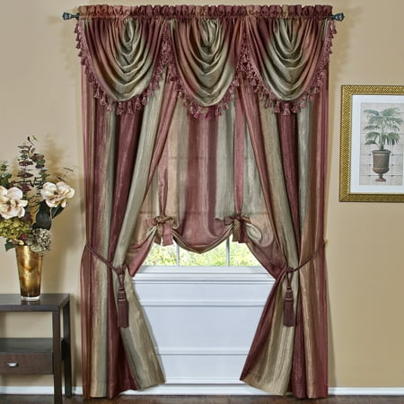 Multi-Color Striped Modern Light Filtering Semi-Sheer Window Curtain Drape Scarf Valance Tie-Up