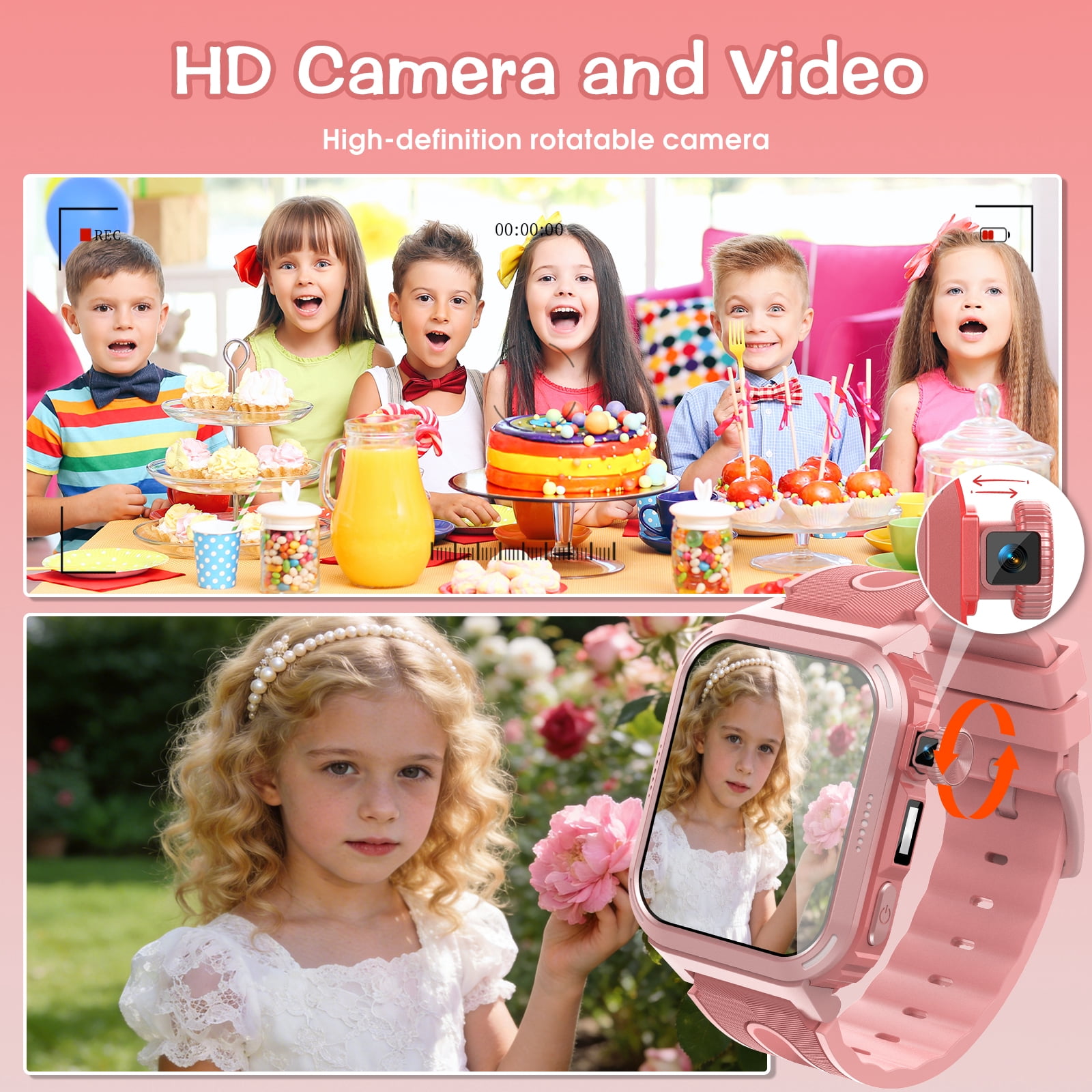 Coucur Kids Smart Watch with Classroom Mode, 1.83 HD Touch Screen Smartwatch for Kids, Learn Cards, Camera, Music Player, 14 Puzzle Games, 100 Sports Modes, IP68 Waterproof, Best Gift for Kid
